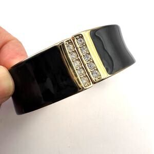 Kenneth Cole Enamel Bracelet CZ Bangle Wide Hinged Preppy Jewelry Retro Chunky